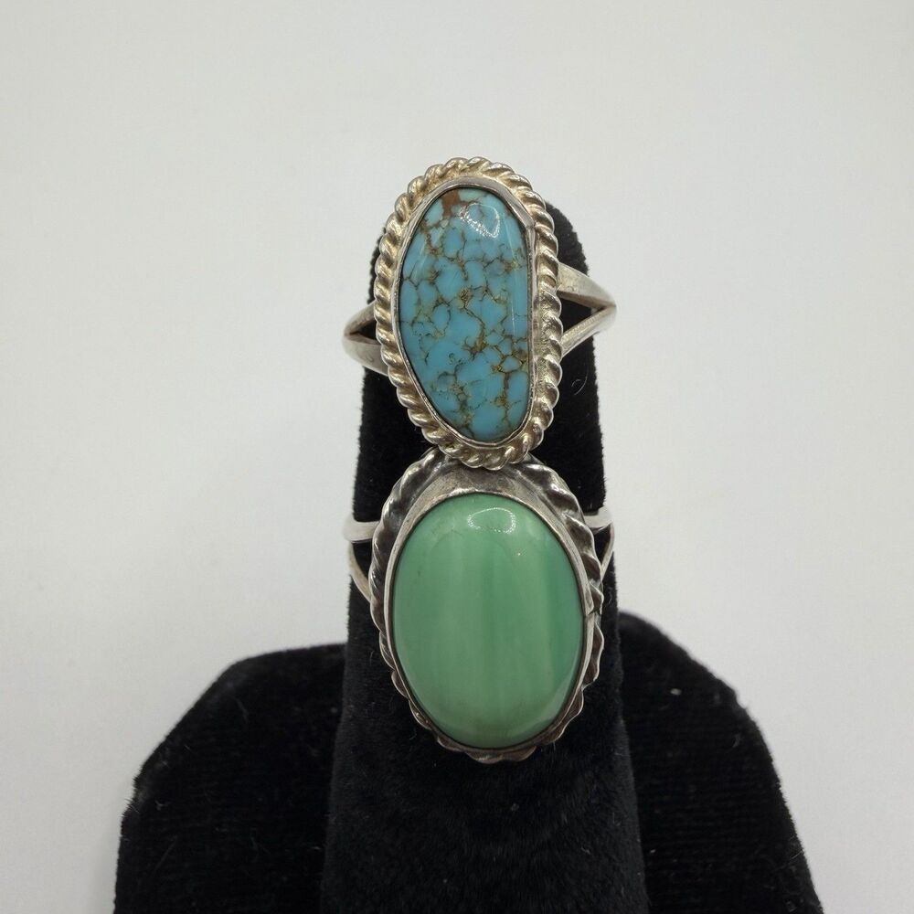 Lot of 2 Sterling Silver 925 Turquoise Rings Size 4.75 Vintage Southwestern